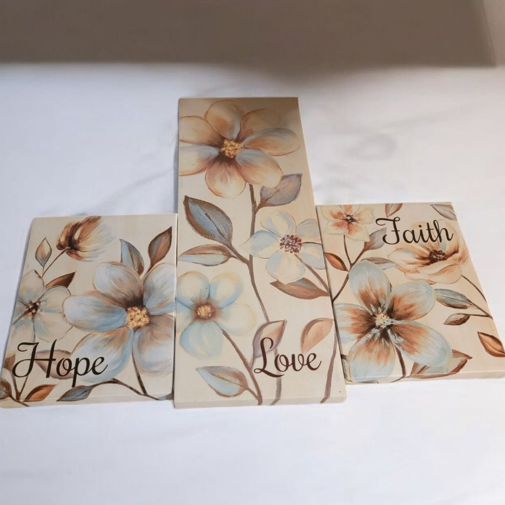 Floral Wall Art Set with Inspirational Words